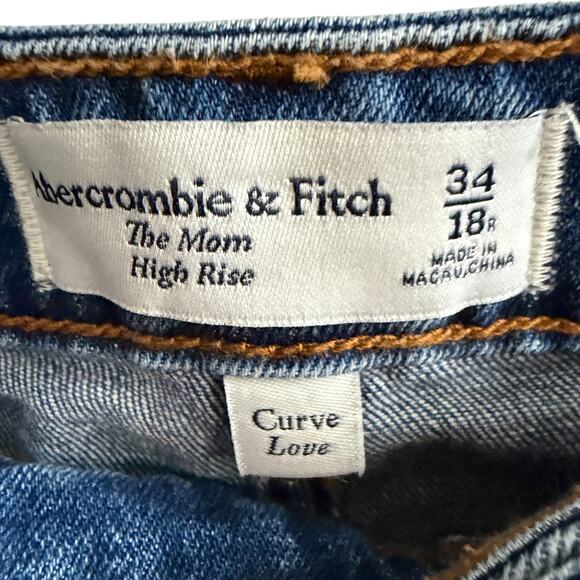 Abercrombie & Fitch Curve Love The Mom High Rise Jeans 34 18R Blue Denim Raw Hem - Picture 4 of 9